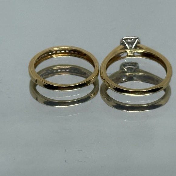 14k Gold & Diamond Rings Set, Bridal solid Gold Rings - Picture 3 of 3